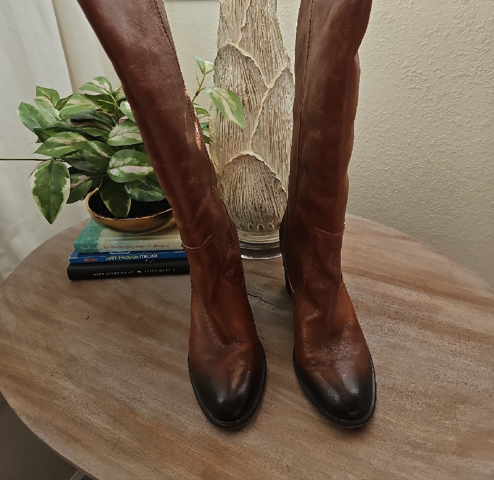 Vince Camuto Chestnut Leather Heeled Boots Dip Dyed Toe - Picture 4 of 8